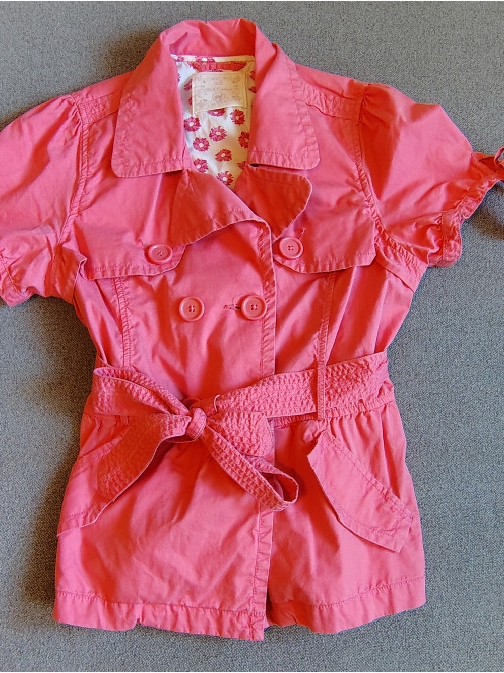 Vintage Y2K Double Breasted Pink Cropped Trench Coat Belted M Coquette Barbie